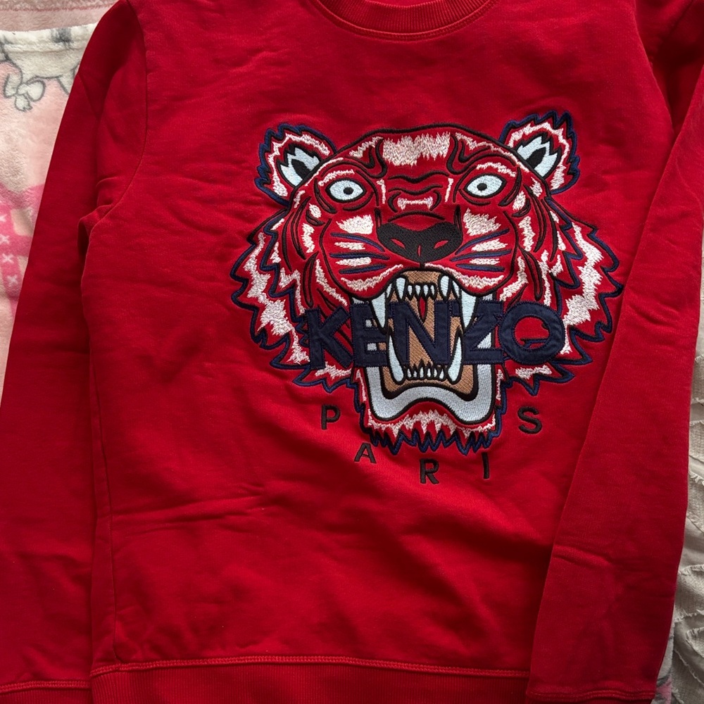 Kenzo Red Crewneck Sweater with Tiger Design
